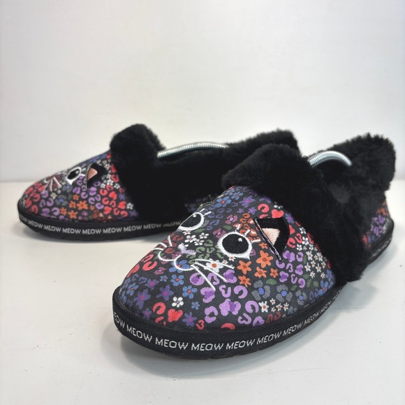 Skechers BOBS Too Cozy Meow Slippers Black Floral Leopard Cat Size 8 - Picture 5 of 12